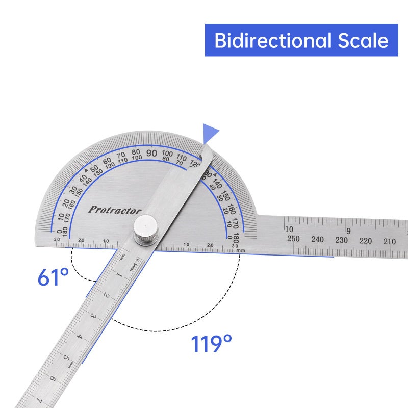 ChgImposs 0-180 Degree Angle Finder, Stainless Steel Round Head Rotary Protractor Scale Angle Finder Adjustable Double-arm Ruler Angle, Finder Craftsman Ruler Machinist Tool - Image 5